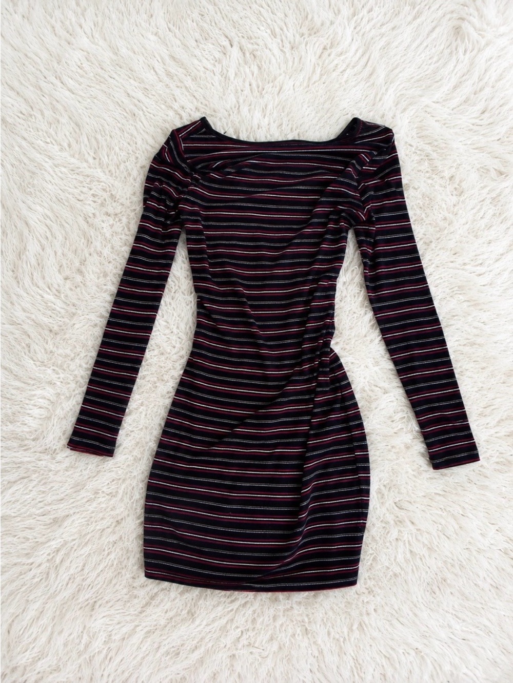 Garage Long-Sleeve Striped Bodycon Dress in Navy, Red and Yellow